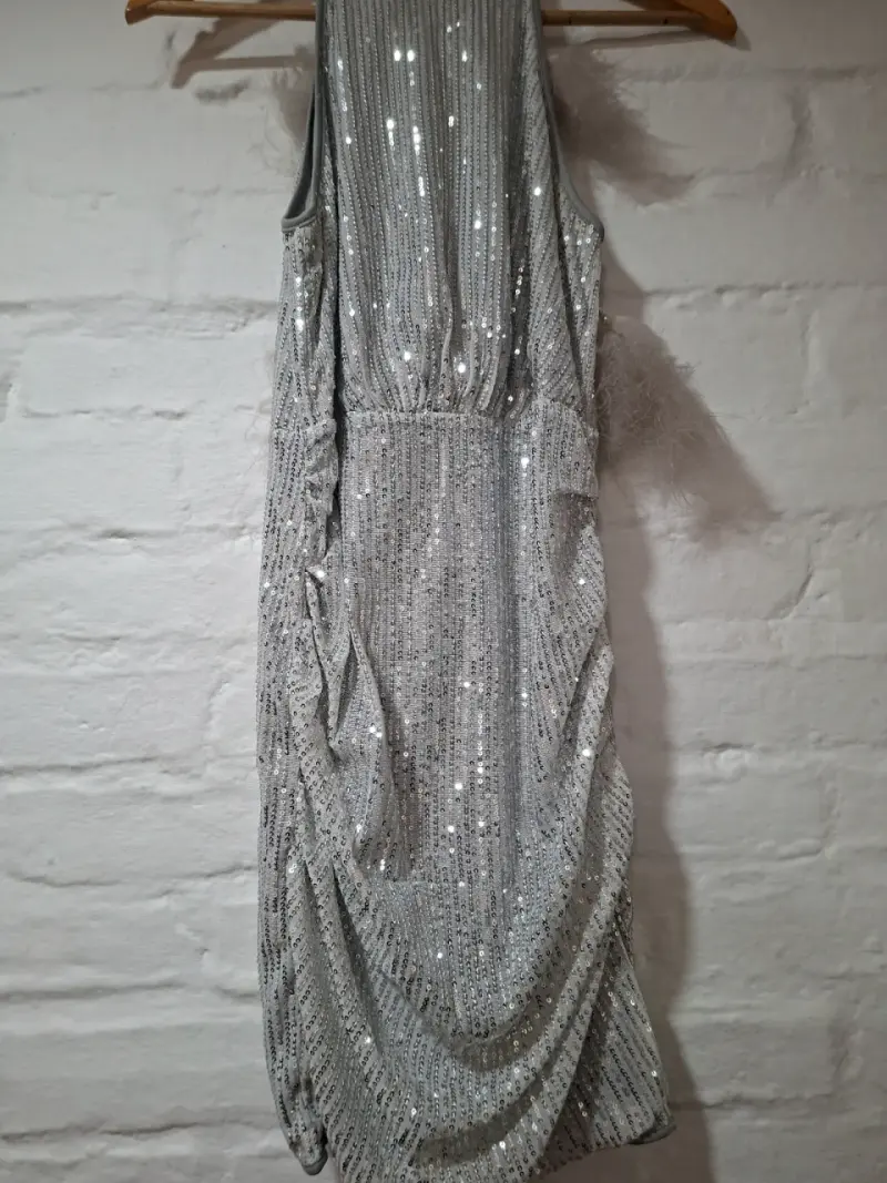 Vestido de fiesta plateado con lentejuelas