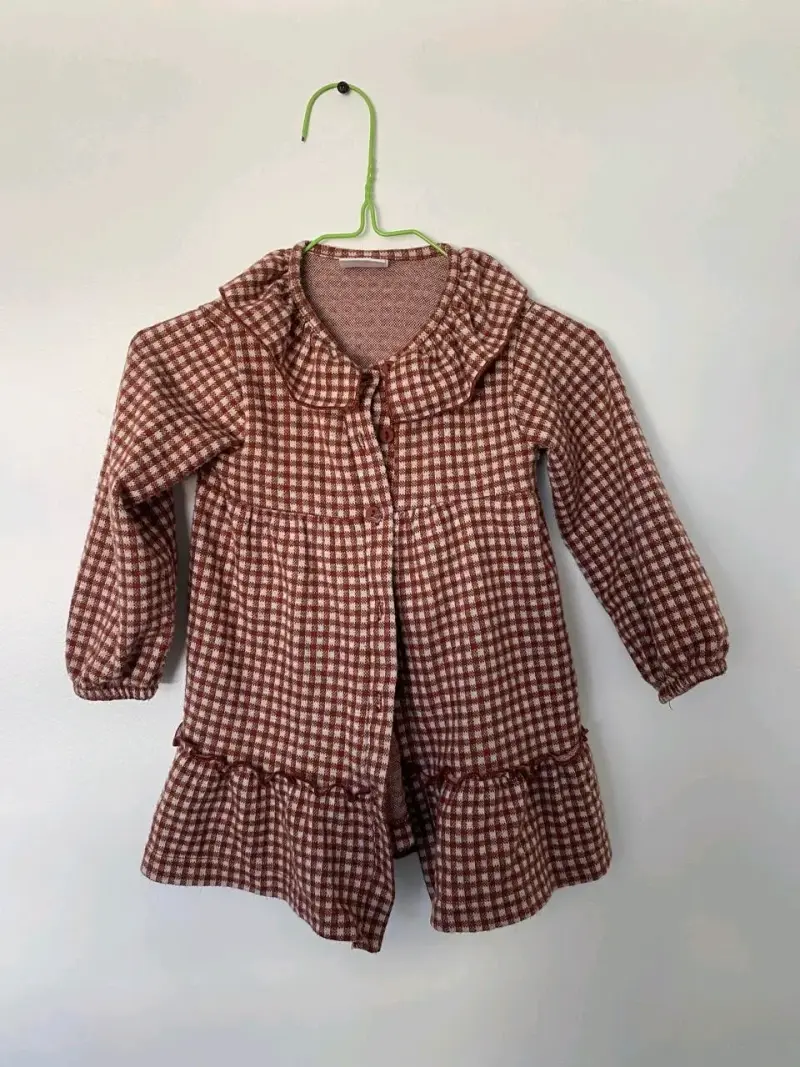 Vestido infantil a cuadros marrón - 1