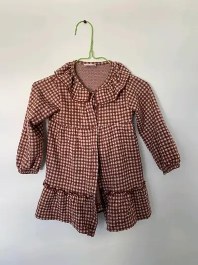 Vestido infantil a cuadros marrón - miniatura 1