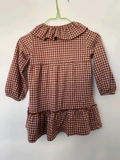 Vestido infantil a cuadros marrón - miniatura 2