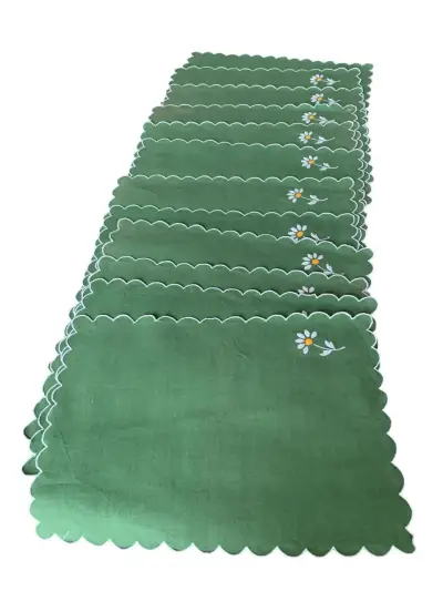 Set de12 manteles individuales verdes bordados - miniatura 1