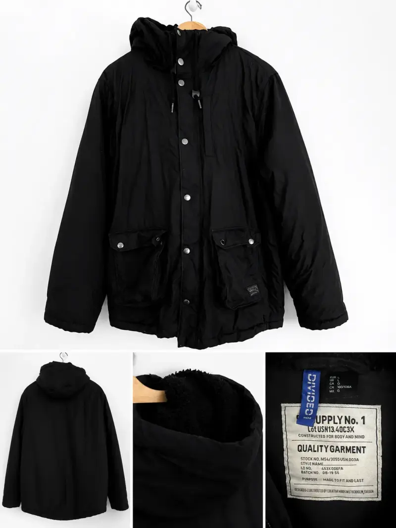 Chaqueta negra con capucha y forro térmico - 1