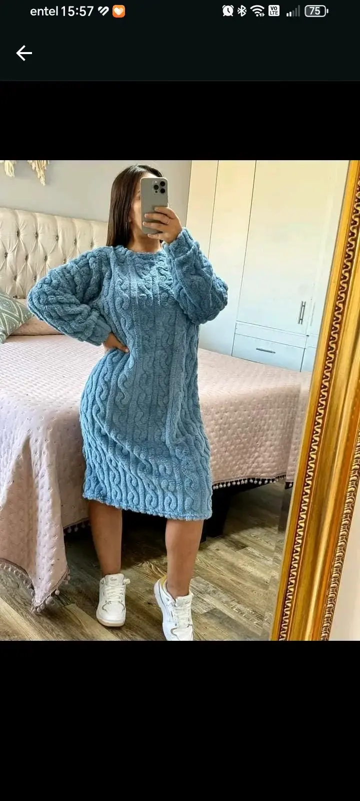 Vestido de punto azul con textura - 1