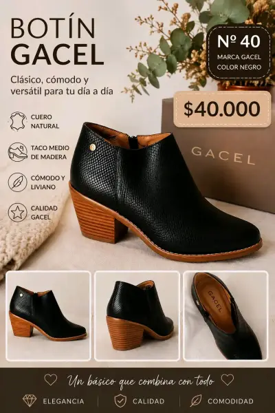 Botín Gacel de cuero negro talla 40 - miniatura 1