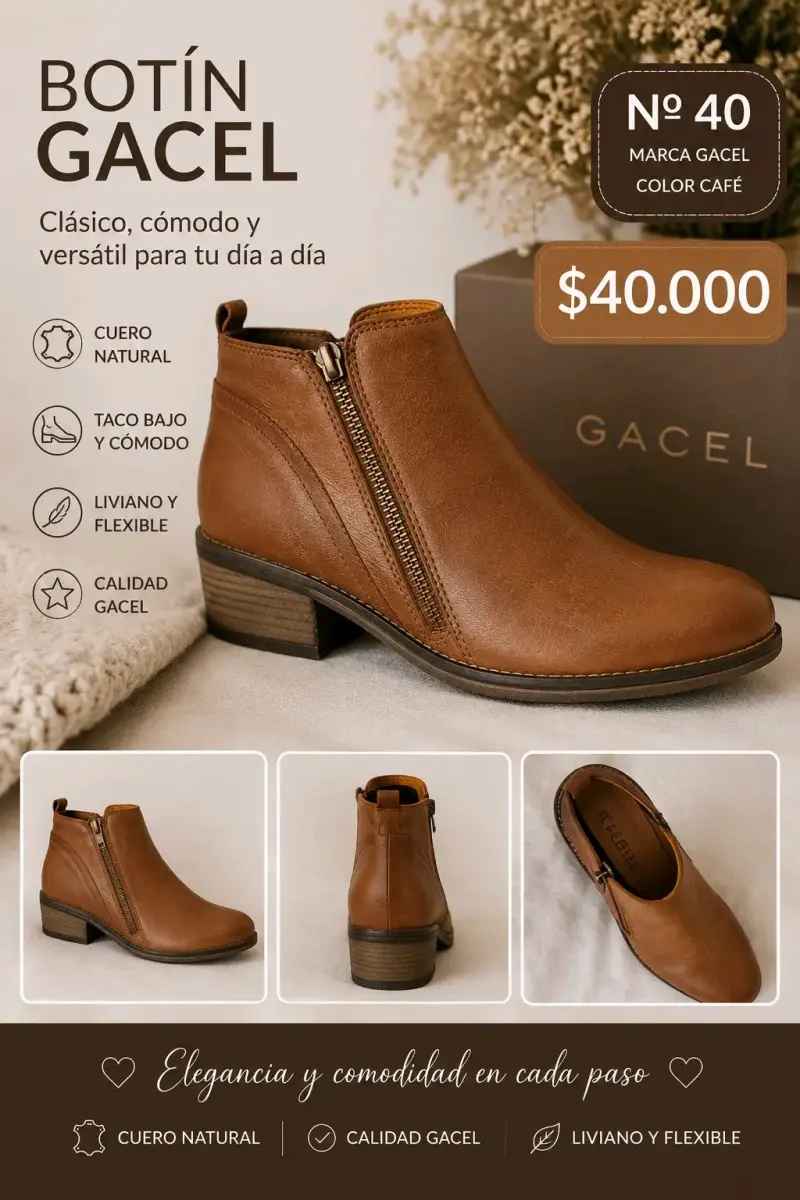 Botín Gacel de cuero negro talla 40 - 2
