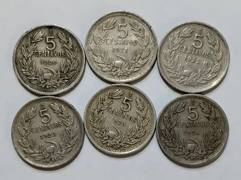 Monedas antiguas 5 centavos Chile 1920 - 1938 - 1