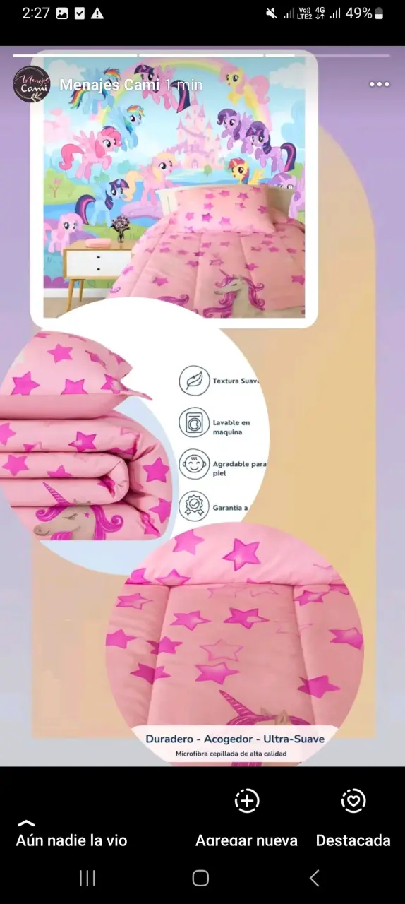 Edredón infantil unicornio rosa estrellas - 1