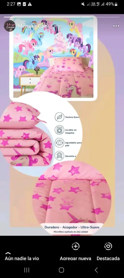 Edredón infantil unicornio rosa estrellas - miniatura 1