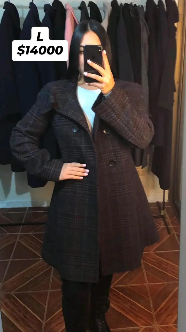 Abrigo de lana a cuadros para mujer - 1