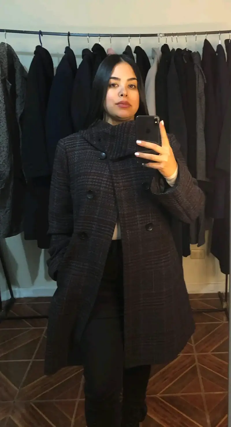 Abrigo de lana a cuadros para mujer - 3