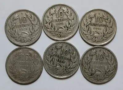 17 Monedas antiguas 10 centavos Chile 1921 - 1941 - miniatura 1