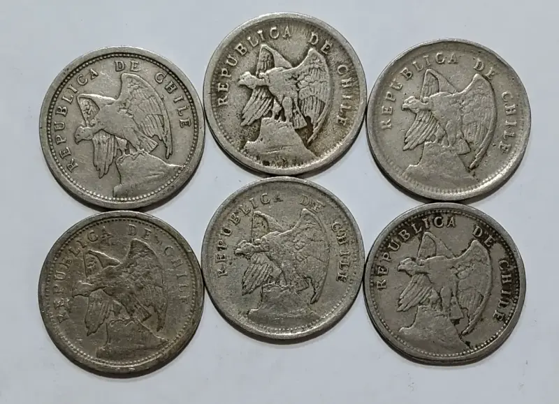 17 Monedas antiguas 10 centavos Chile 1921 - 1941 - 2