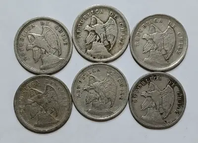 17 Monedas antiguas 10 centavos Chile 1921 - 1941 - miniatura 2