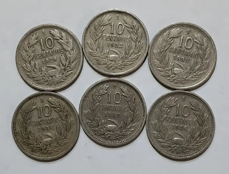 17 Monedas antiguas 10 centavos Chile 1921 - 1941 - 3