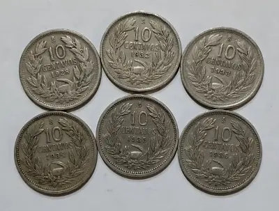 17 Monedas antiguas 10 centavos Chile 1921 - 1941 - miniatura 3