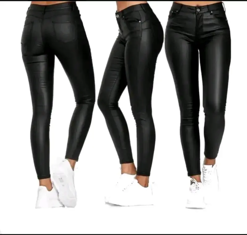 Pantalones ajustados de cuero sintético negro - 1