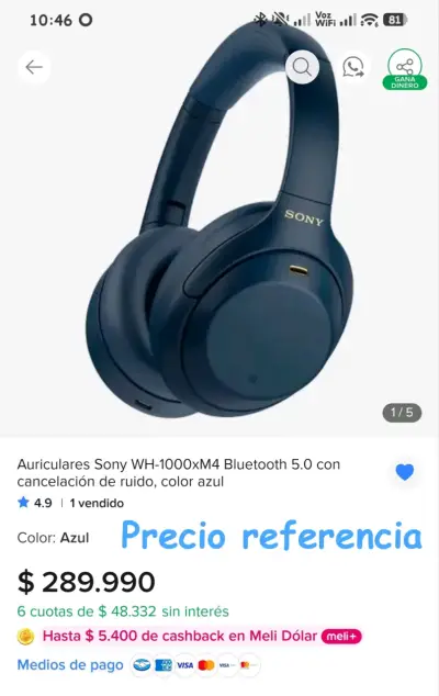Audífonos Sony WH-1000XM4 inalámbricos negros - miniatura 5
