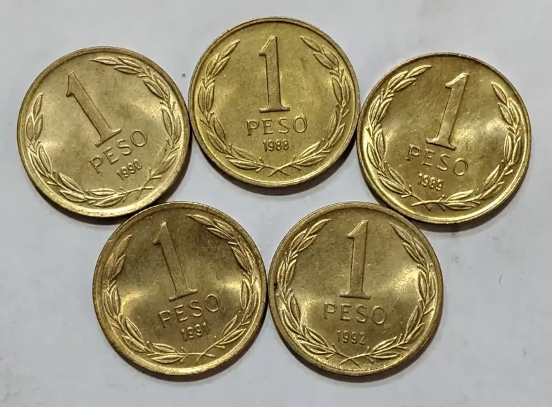 10 monedas 1 peso chile años 1981 - 1992 - 4