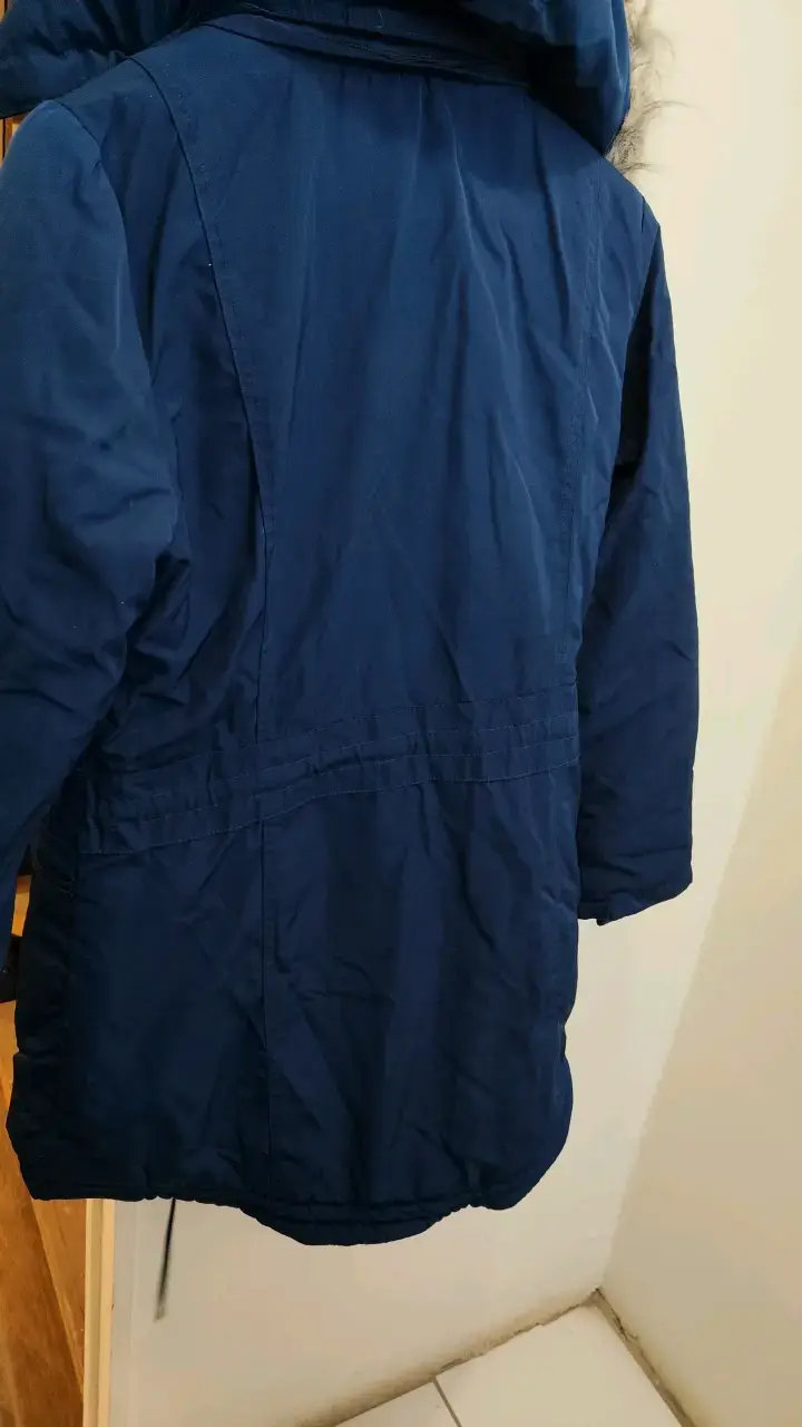 Parka azul con capucha de piel sintética - 3