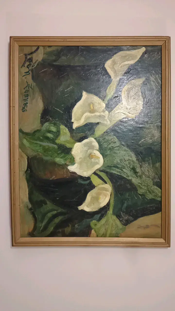 Cuadro de flores al óleo con marco