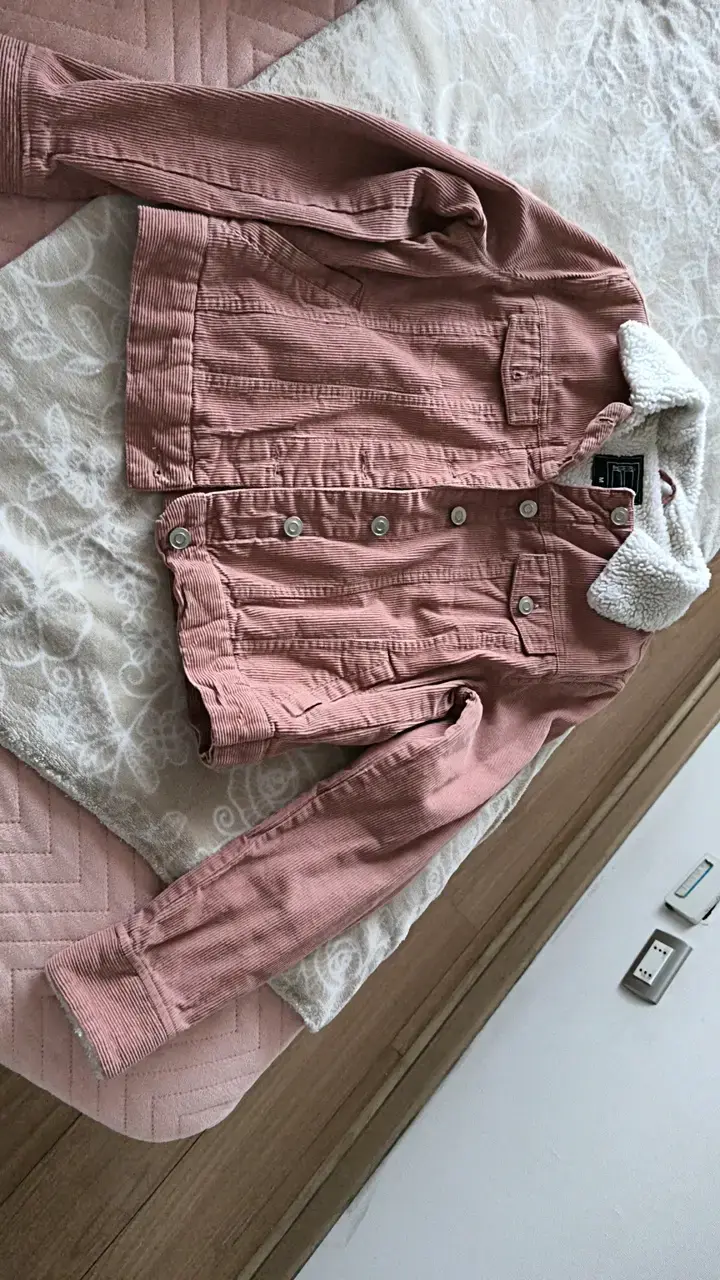 Chaqueta de pana rosa con forro de borrego - 1