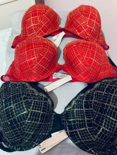 Sostenes de encaje rojo y negro con brillo - miniatura 1