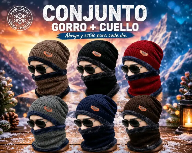 Conjunto de gorro y cuello térmico unisex