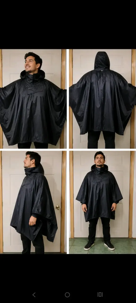 Poncho impermeable negro con capucha