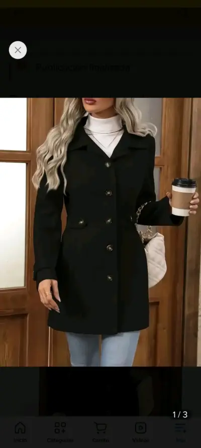 Abrigo negro elegante para mujer - miniatura 1