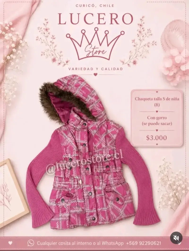 Chaqueta infantil rosa con gorro desmontable
