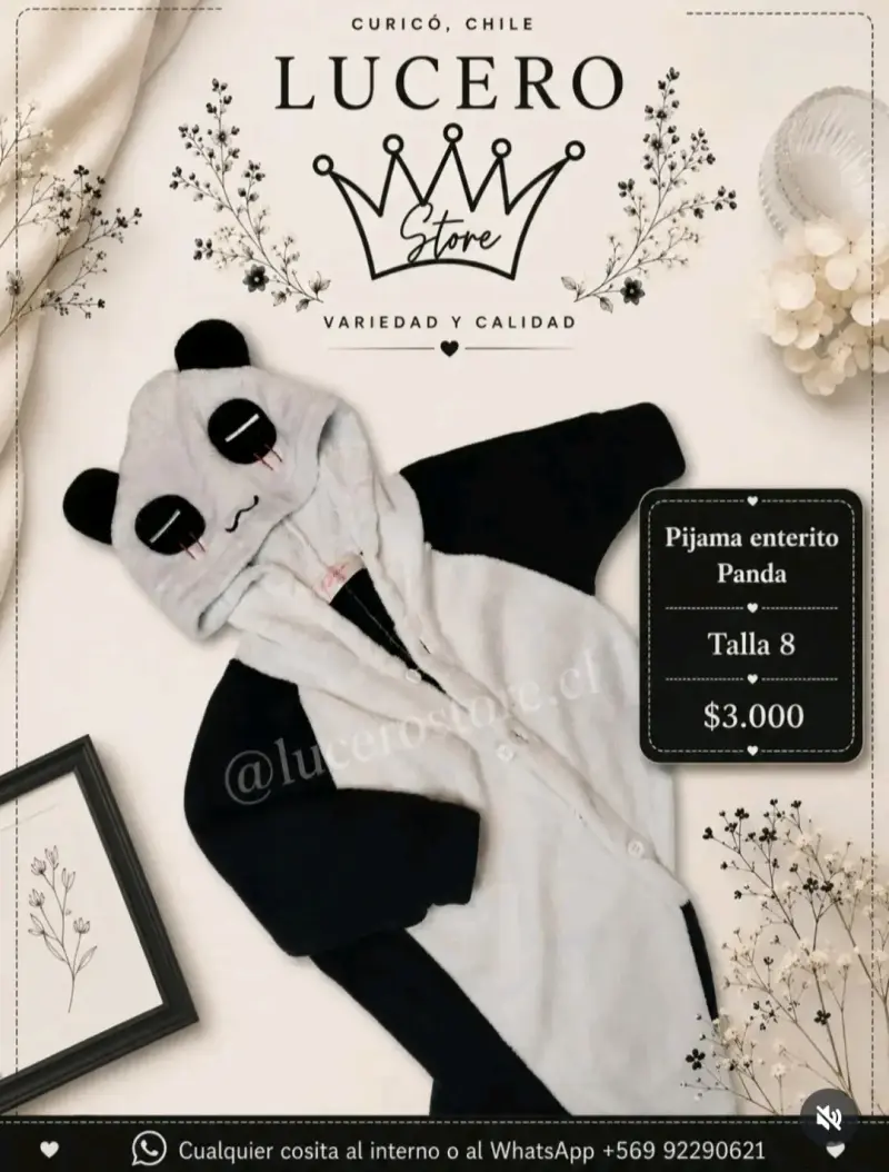 Pijama enterito panda talla 8