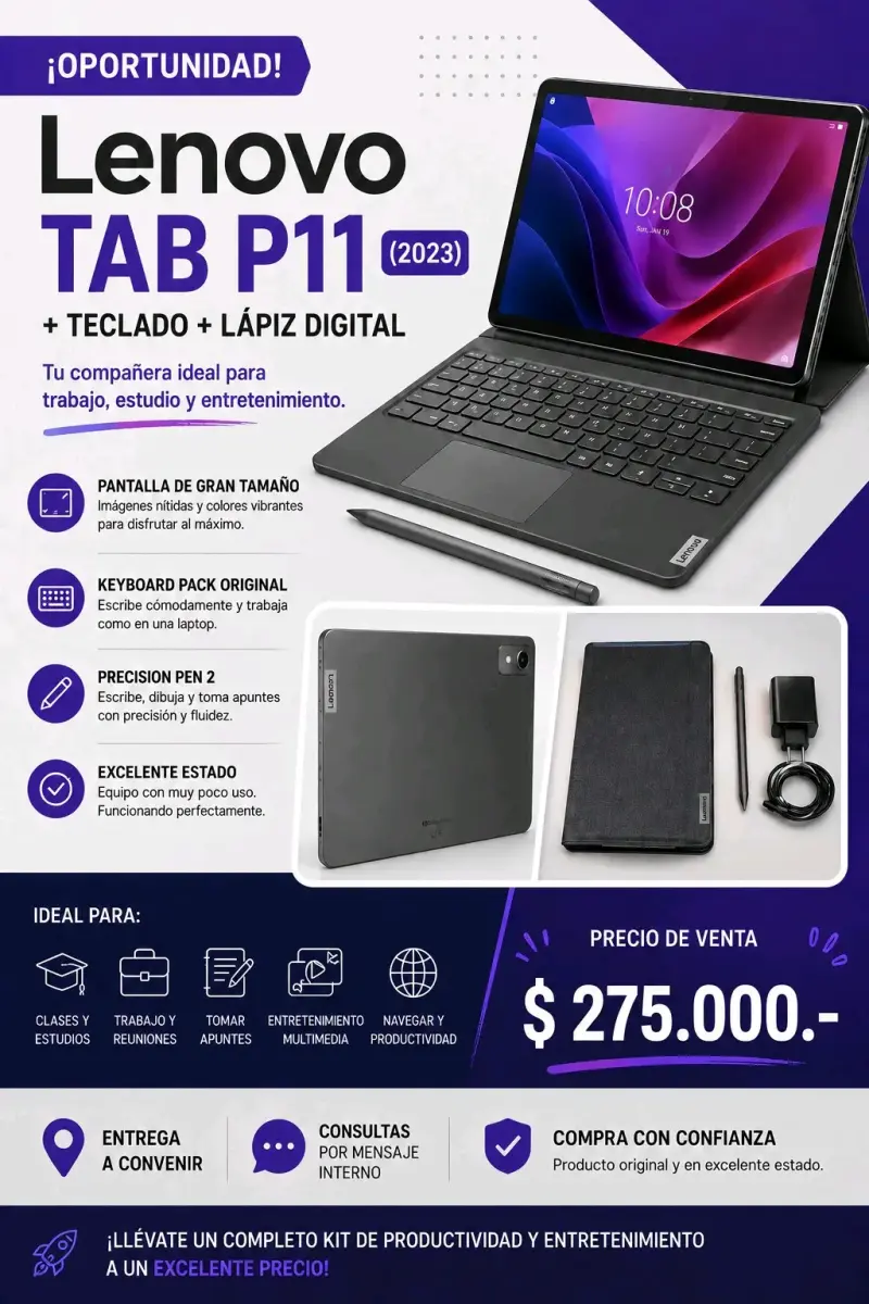 Lenovo Tab P11 2023 con teclado y lápiz digital