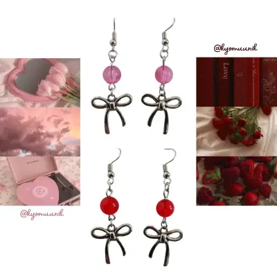 Aros colgantes con lazo y cuentas de colores - miniatura 1