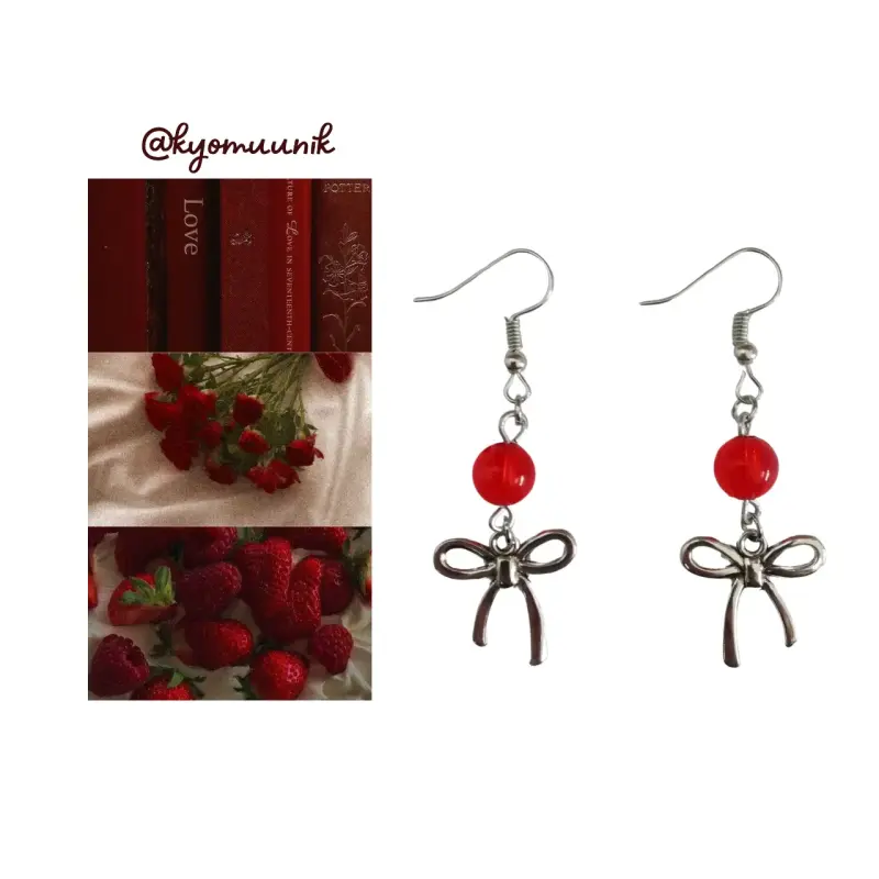 Aros colgantes con lazo y cuentas de colores - 2