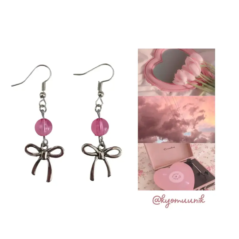 Aros colgantes con lazo y cuentas de colores - 3