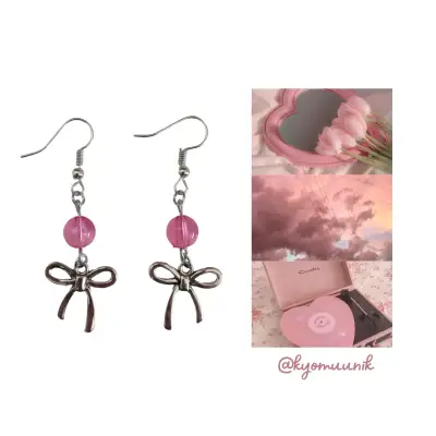 Aros colgantes con lazo y cuentas de colores - miniatura 3