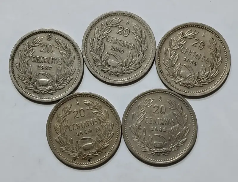 Colección  monedas antiguas 20 centavos 1920-1941 - 5