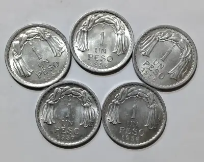 Monedas antiguas de 1 peso 1954 - 1958 aluminio - miniatura 3