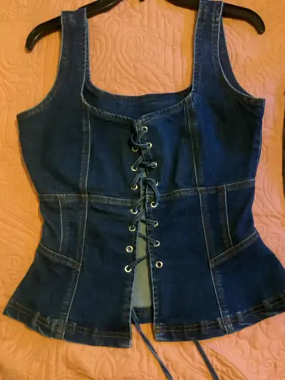 Corset de mezclilla azul con cordones - miniatura 1