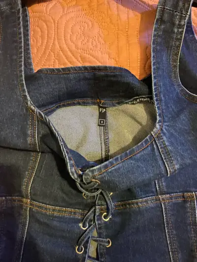 Corset de mezclilla azul con cordones - miniatura 2