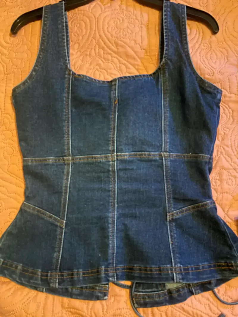 Corset de mezclilla azul con cordones - 3