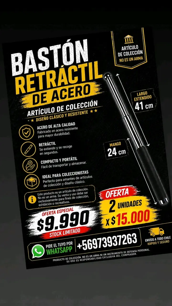 Bastón retráctil de acero coleccionable