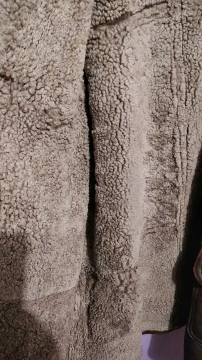Chaqueta de cuero marrón con forro de lana - miniatura 4