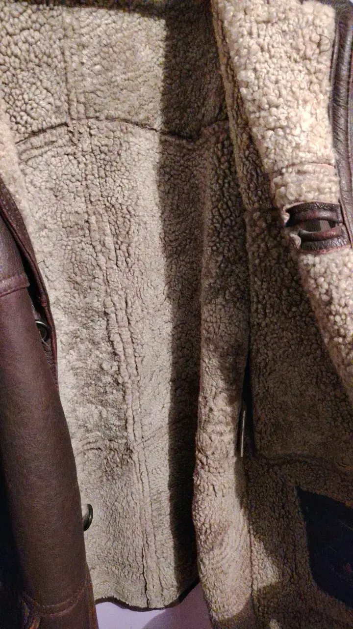 Chaqueta de cuero marrón con forro de lana - 5