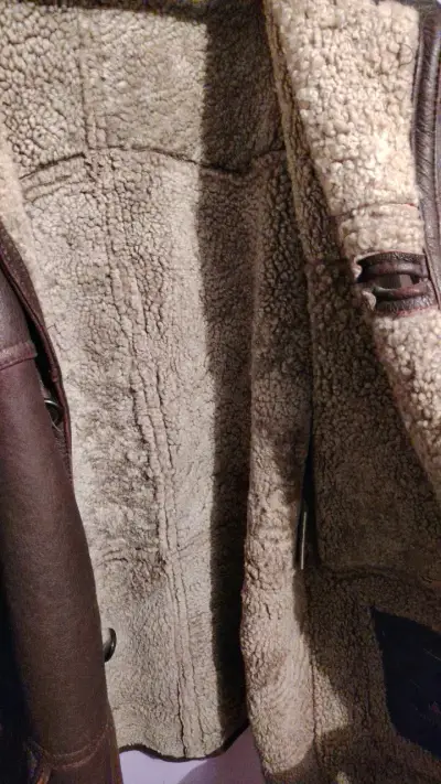 Chaqueta de cuero marrón con forro de lana - miniatura 5