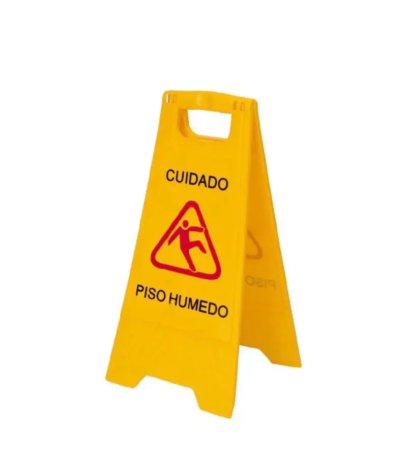 Señal de advertencia de piso húmedo amarilla