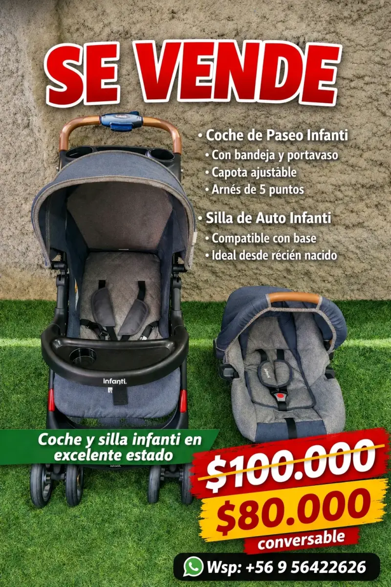 Coche y silla de auto Infanti en excelente estado