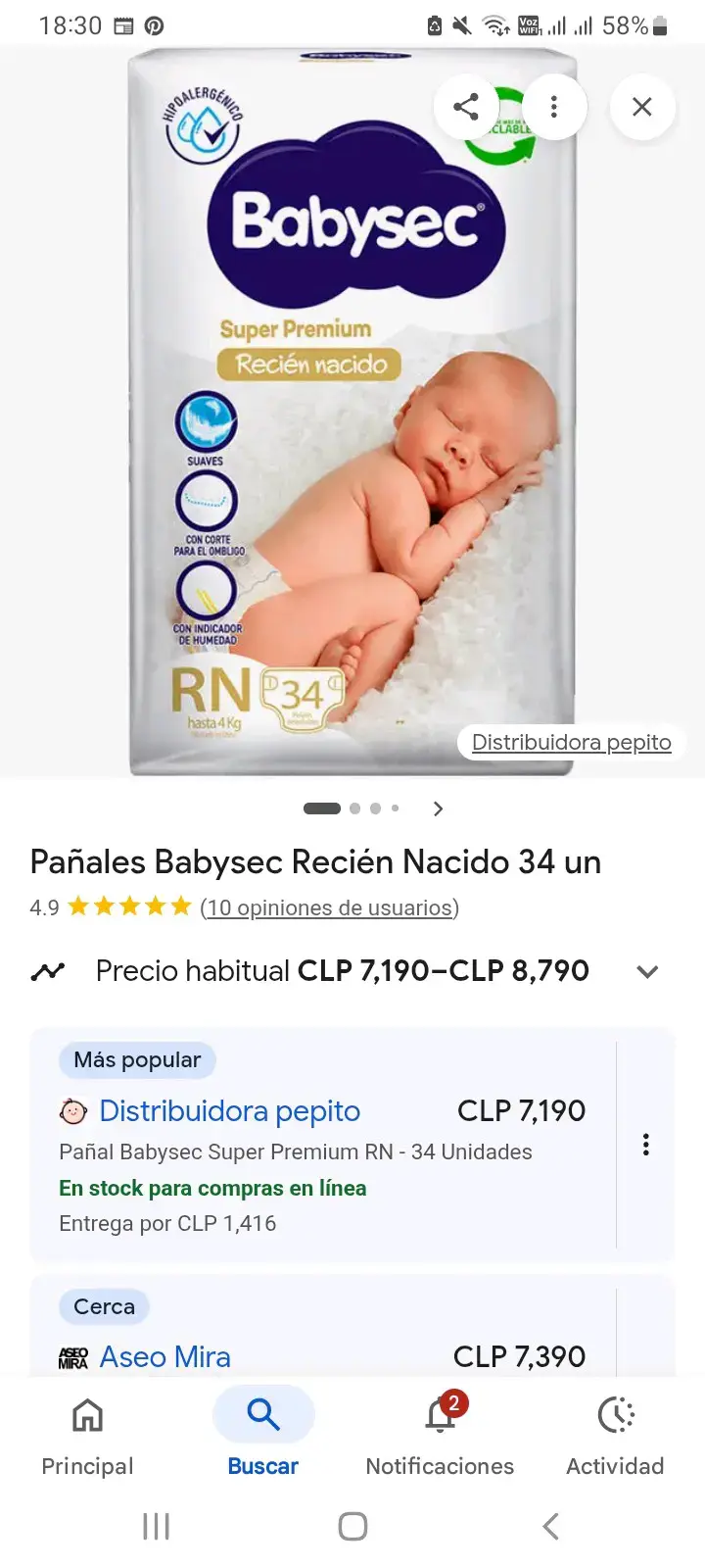 Pañales Babysec Recién Nacido 34 unidades