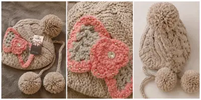 Gorro tejido con pompones y flor decorativa - miniatura 2