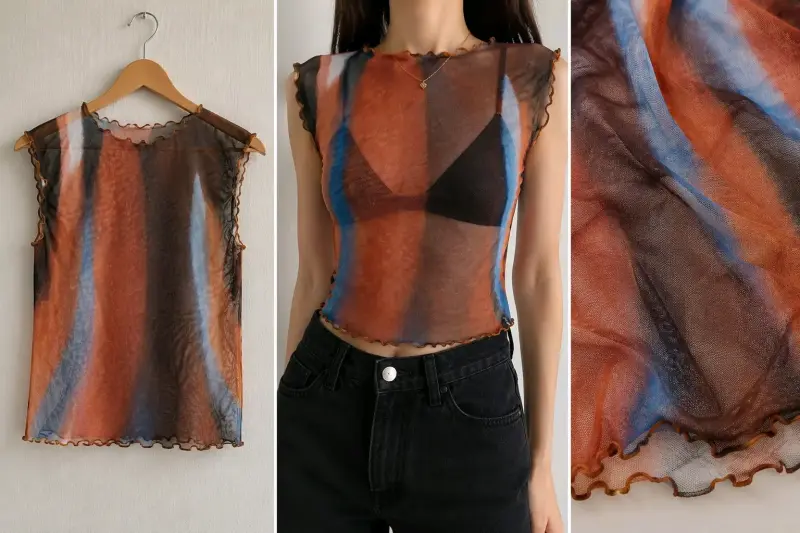 Polera transparente con diseño abstracto
